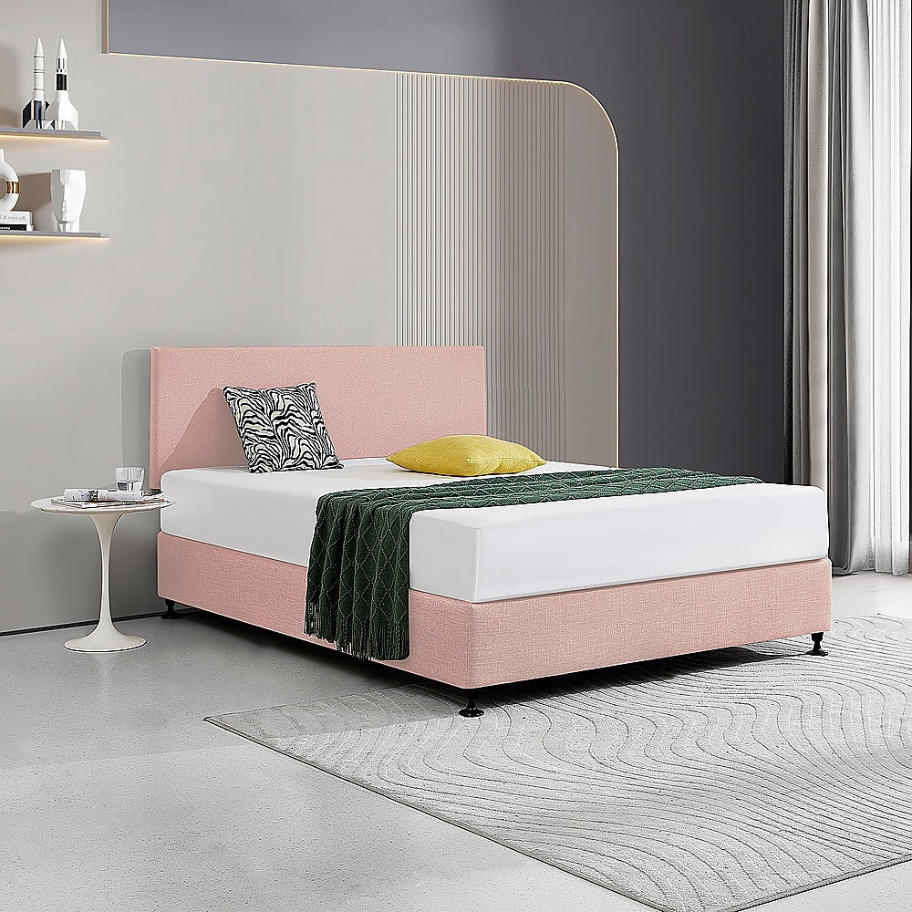 Linen Fabric Queen Bed Deluxe Headboard Bedhead - Pale Pink - Cosy Abode