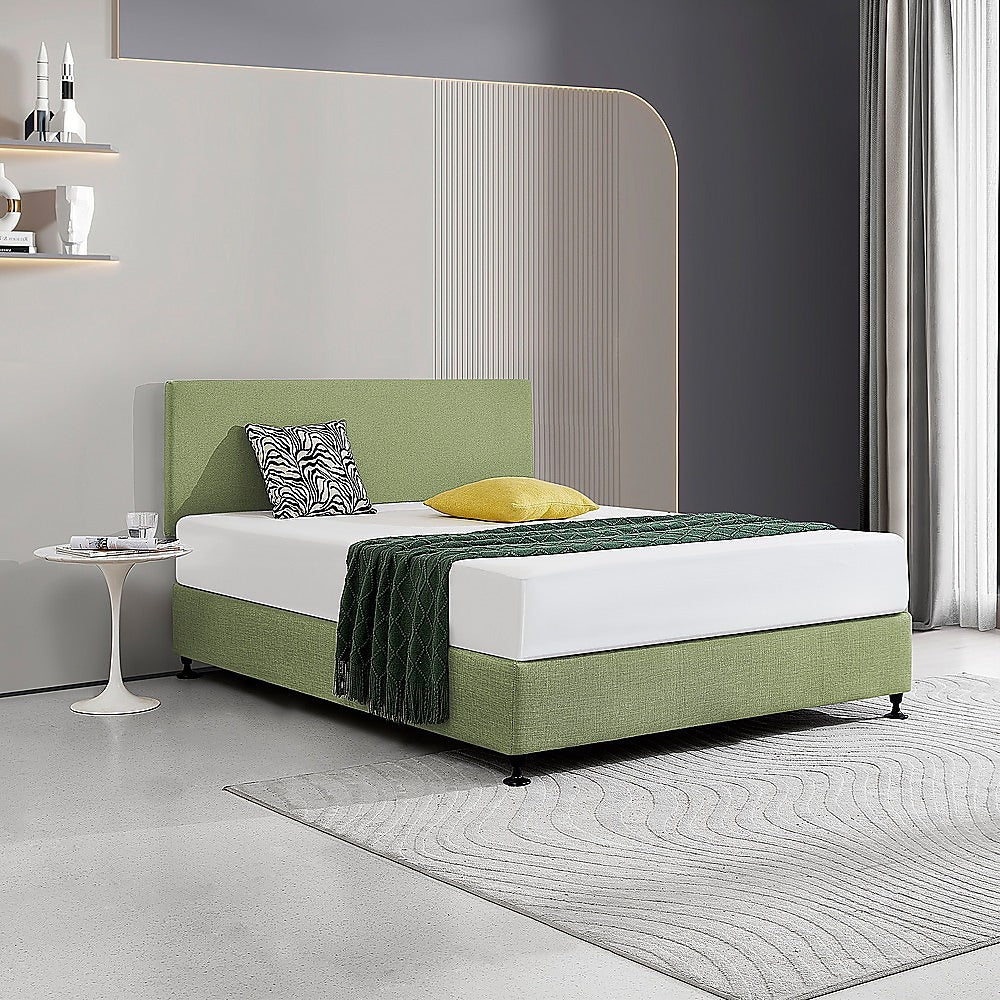 Linen Fabric Queen Bed Deluxe Headboard Bedhead - Olive Green - Cosy Abode