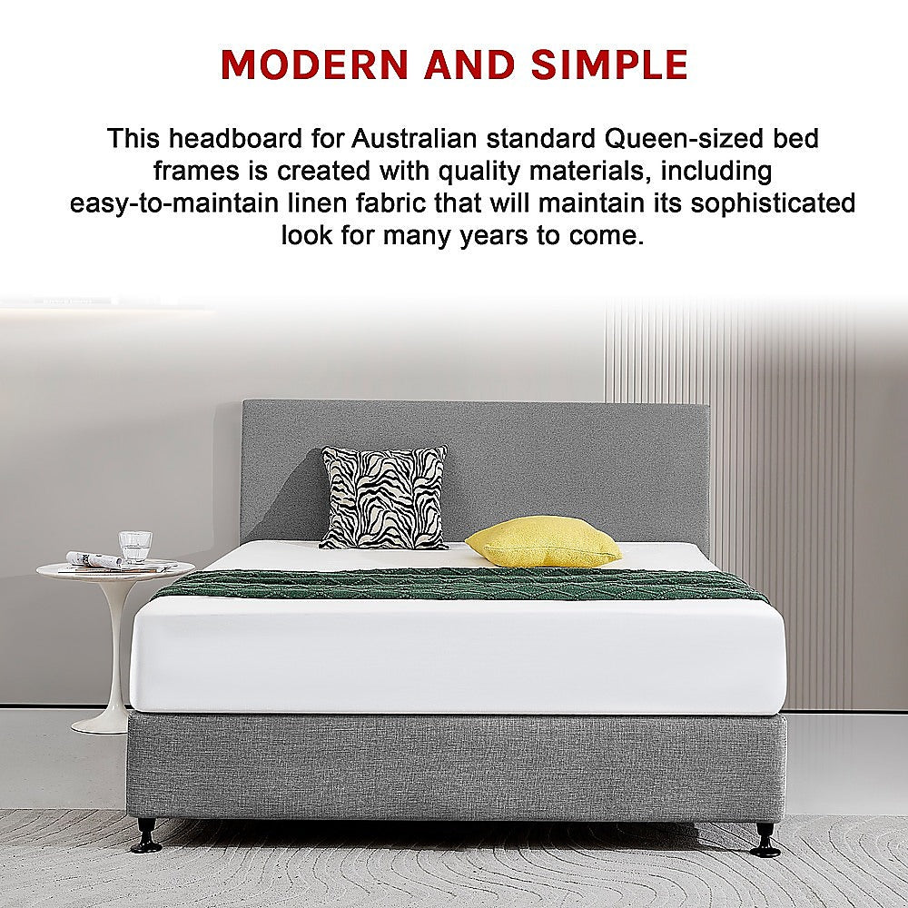 Linen Fabric Queen Bed Deluxe Headboard Bedhead - Night Ash - Cosy Abode