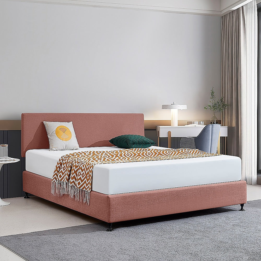 Linen Fabric King Bed Deluxe Headboard Bedhead - Pearl Copper Brown - Cosy Abode
