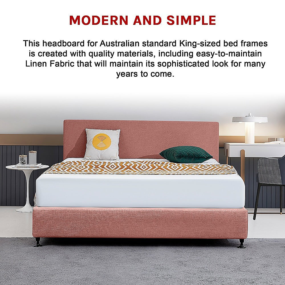 Linen Fabric King Bed Deluxe Headboard Bedhead - Pearl Copper Brown - Cosy Abode