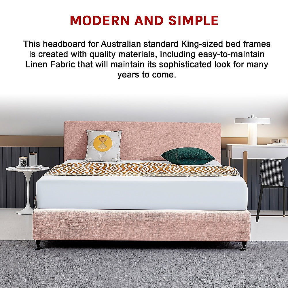 Linen Fabric King Bed Deluxe Headboard Bedhead - Pale Pink - Cosy Abode