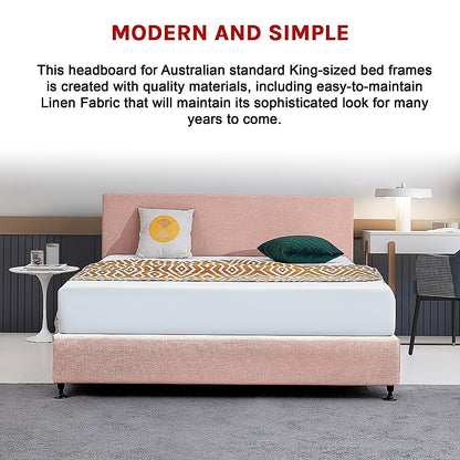Linen Fabric King Bed Deluxe Headboard Bedhead - Pale Pink - Cosy Abode