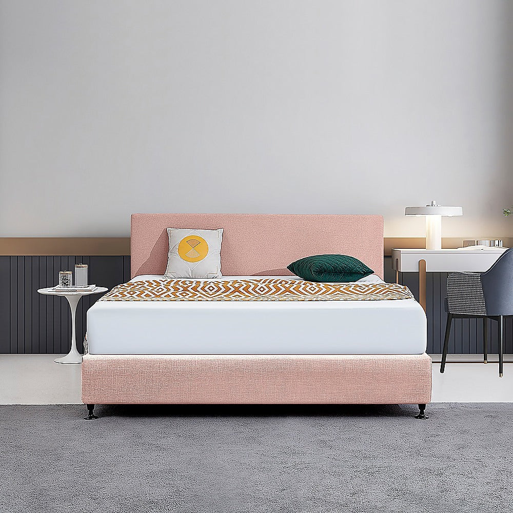 Linen Fabric King Bed Deluxe Headboard Bedhead - Pale Pink - Cosy Abode