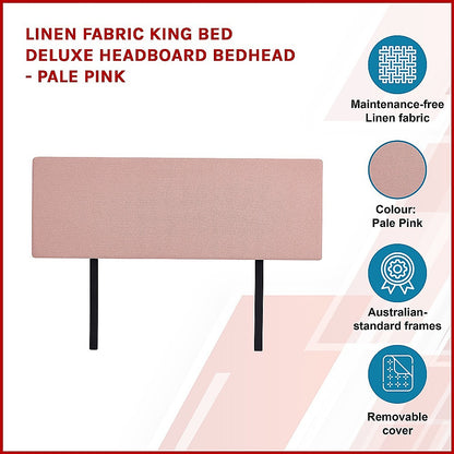 Linen Fabric King Bed Deluxe Headboard Bedhead - Pale Pink - Cosy Abode