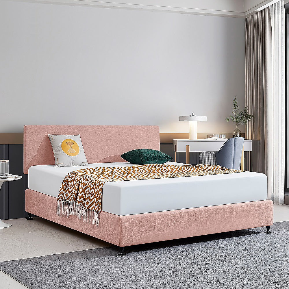 Linen Fabric King Bed Deluxe Headboard Bedhead - Pale Pink - Cosy Abode