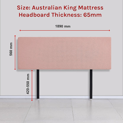 Linen Fabric King Bed Deluxe Headboard Bedhead - Pale Pink - Cosy Abode