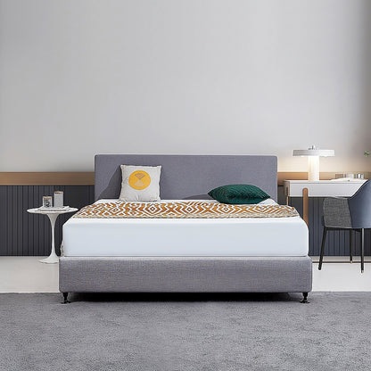 Linen Fabric King Bed Deluxe Headboard Bedhead - Slate Ash - Cosy Abode