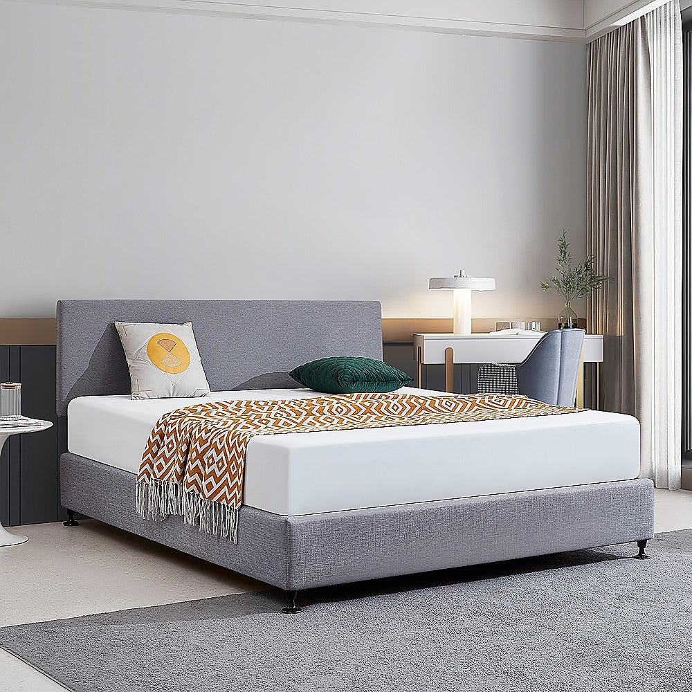 Linen Fabric King Bed Deluxe Headboard Bedhead - Slate Ash - Cosy Abode