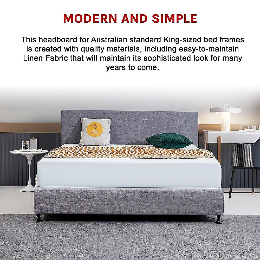 Linen Fabric King Bed Deluxe Headboard Bedhead - Slate Ash - Cosy Abode