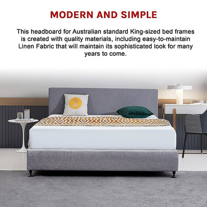 Linen Fabric King Bed Deluxe Headboard Bedhead - Slate Ash - Cosy Abode
