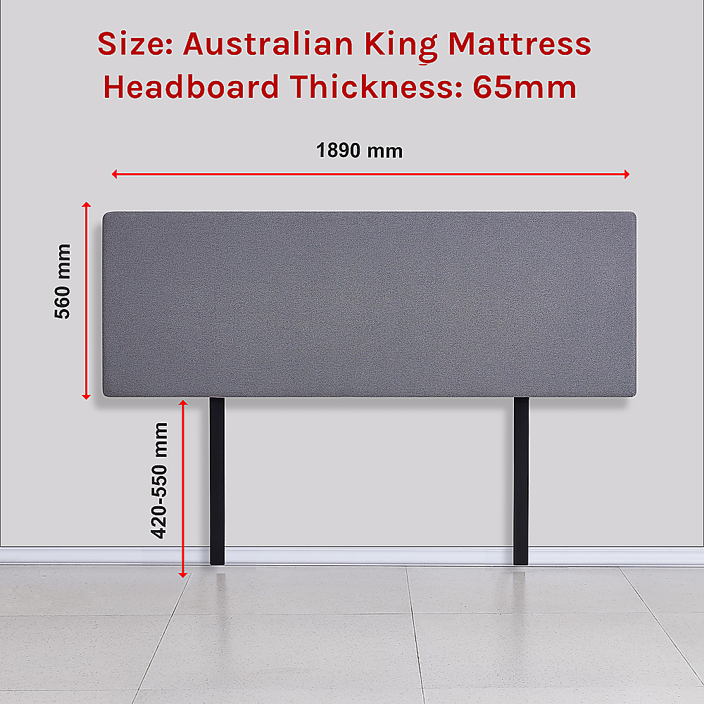 Linen Fabric King Bed Deluxe Headboard Bedhead - Slate Ash - Cosy Abode