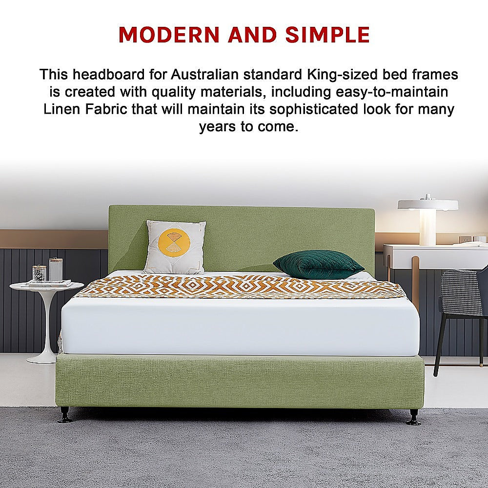 Linen Fabric King Bed Deluxe Headboard Bedhead - Olive Green - Cosy Abode