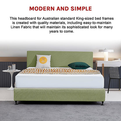 Linen Fabric King Bed Deluxe Headboard Bedhead - Olive Green - Cosy Abode