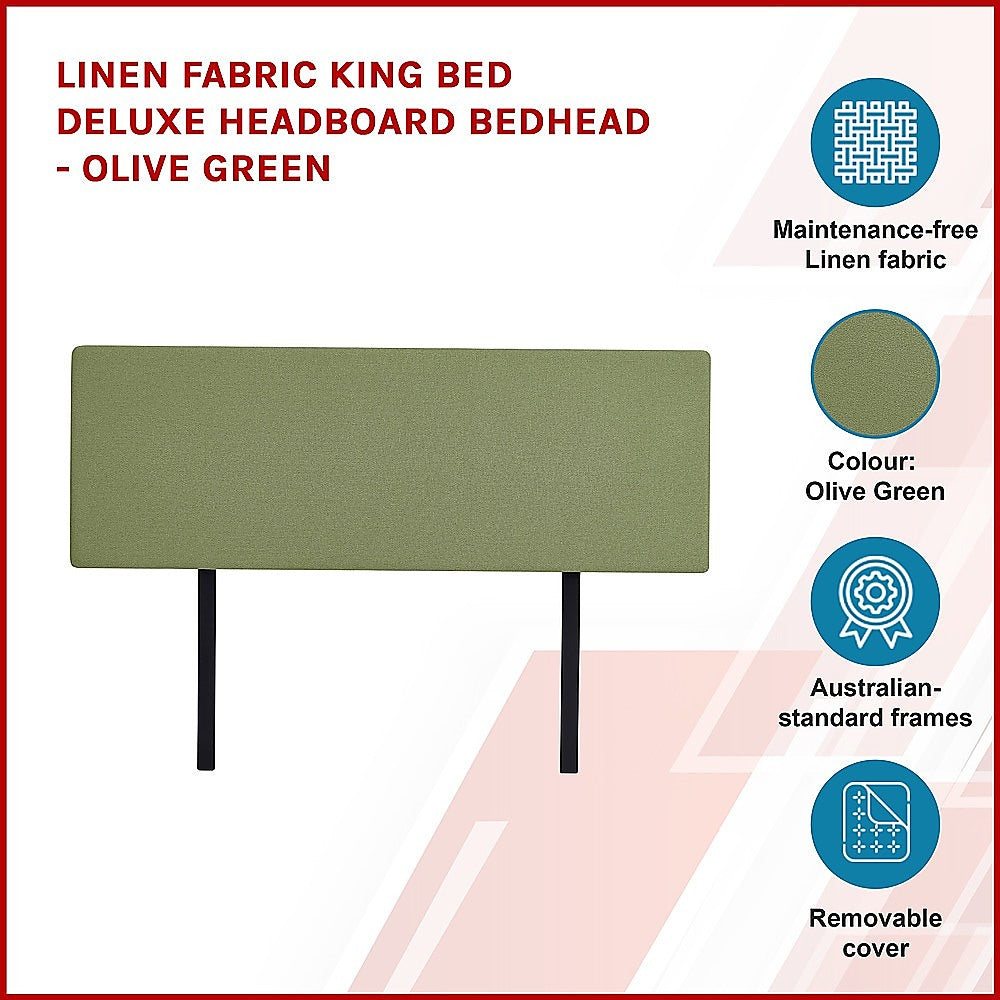 Linen Fabric King Bed Deluxe Headboard Bedhead - Olive Green - Cosy Abode