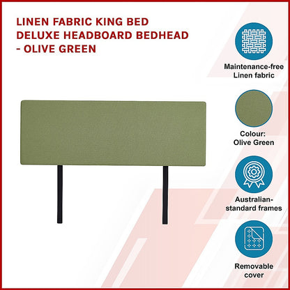 Linen Fabric King Bed Deluxe Headboard Bedhead - Olive Green - Cosy Abode