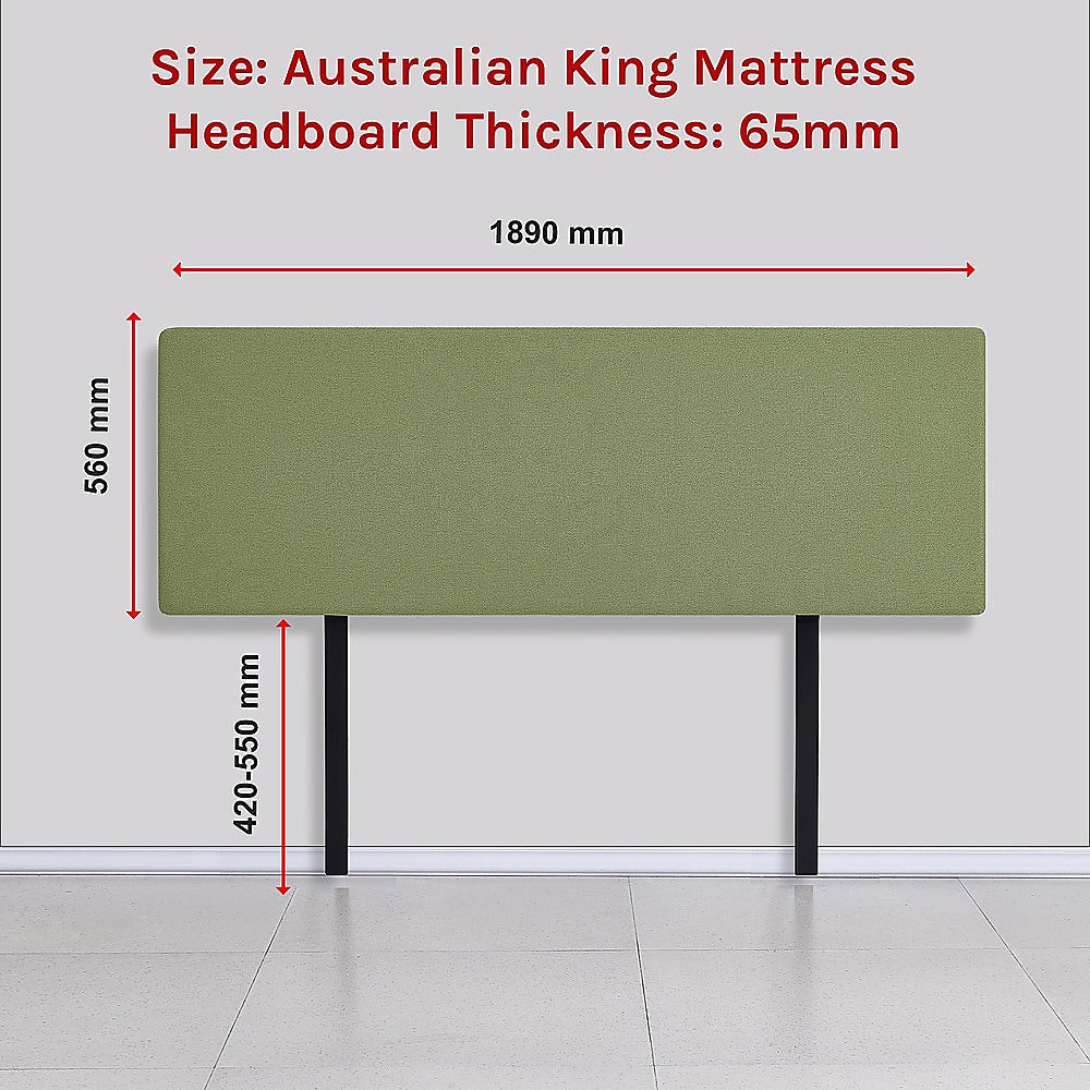 Linen Fabric King Bed Deluxe Headboard Bedhead - Olive Green - Cosy Abode