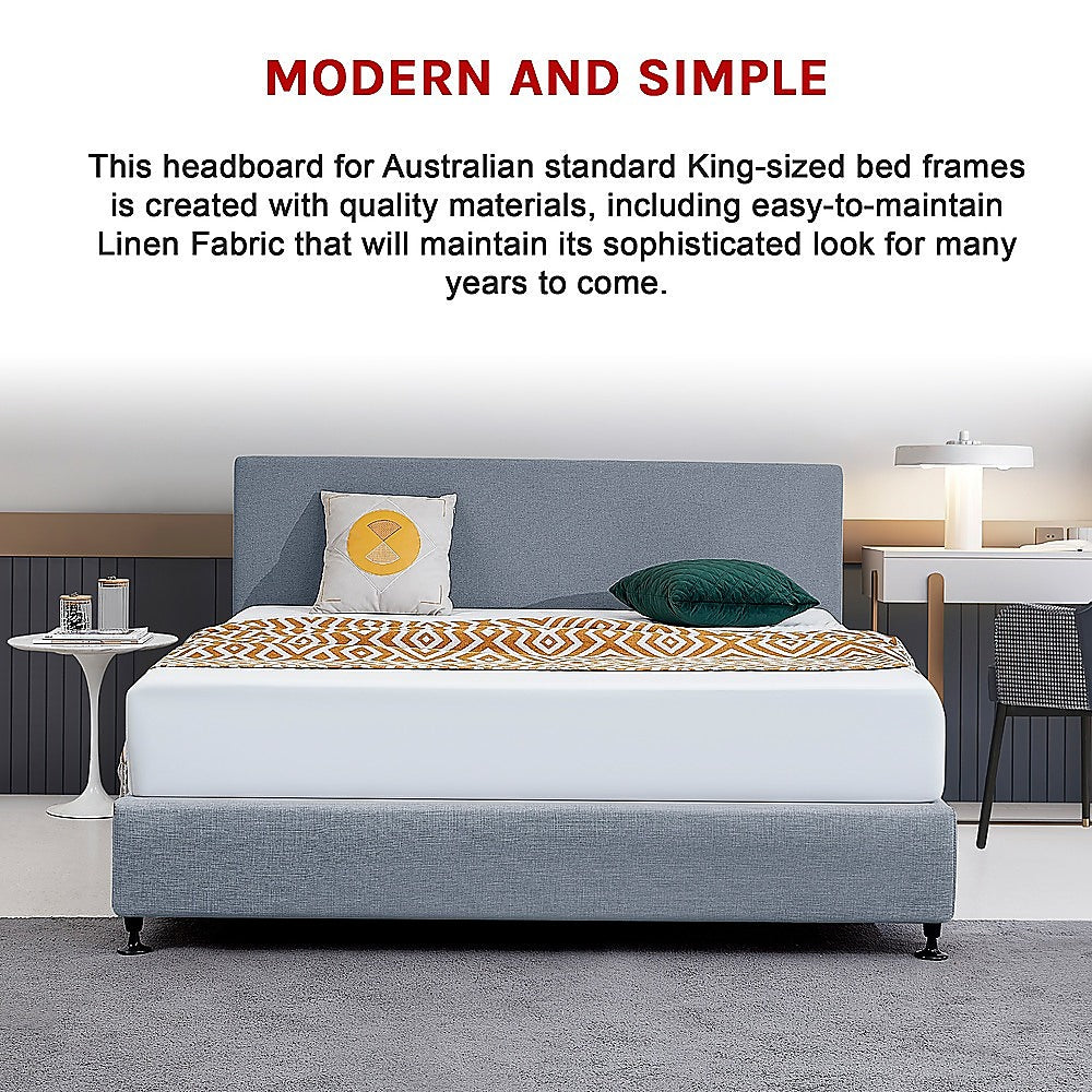 Linen Fabric King Bed Deluxe Headboard Bedhead - Berlin Blue - Cosy Abode