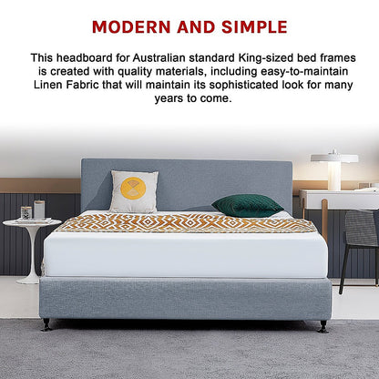 Linen Fabric King Bed Deluxe Headboard Bedhead - Berlin Blue - Cosy Abode