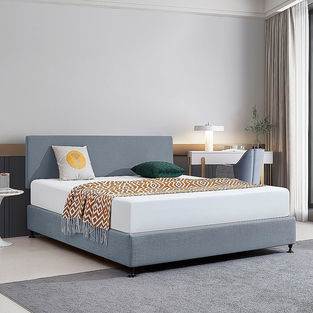 Linen Fabric King Bed Deluxe Headboard Bedhead - Berlin Blue - Cosy Abode