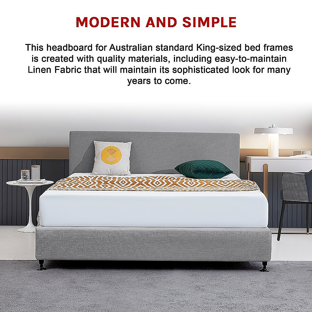 Linen Fabric King Bed Deluxe Headboard Bedhead - Night Ash - Cosy Abode