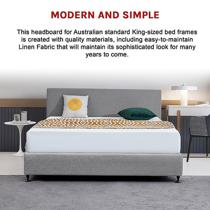 Linen Fabric King Bed Deluxe Headboard Bedhead - Night Ash - Cosy Abode