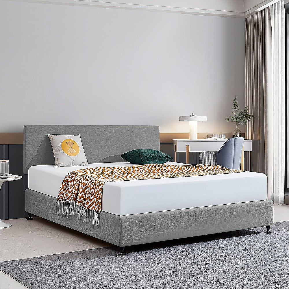 Linen Fabric King Bed Deluxe Headboard Bedhead - Night Ash - Cosy Abode