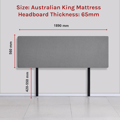 Linen Fabric King Bed Deluxe Headboard Bedhead - Night Ash - Cosy Abode