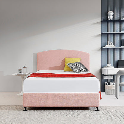 Linen Fabric Double Bed Curved Headboard Bedhead - Pale Pink - Cosy Abode