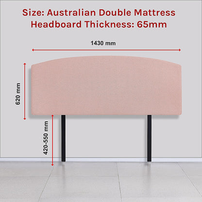 Linen Fabric Double Bed Curved Headboard Bedhead - Pale Pink - Cosy Abode