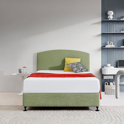 Linen Fabric Double Bed Curved Headboard Bedhead - Olive Green - Cosy Abode