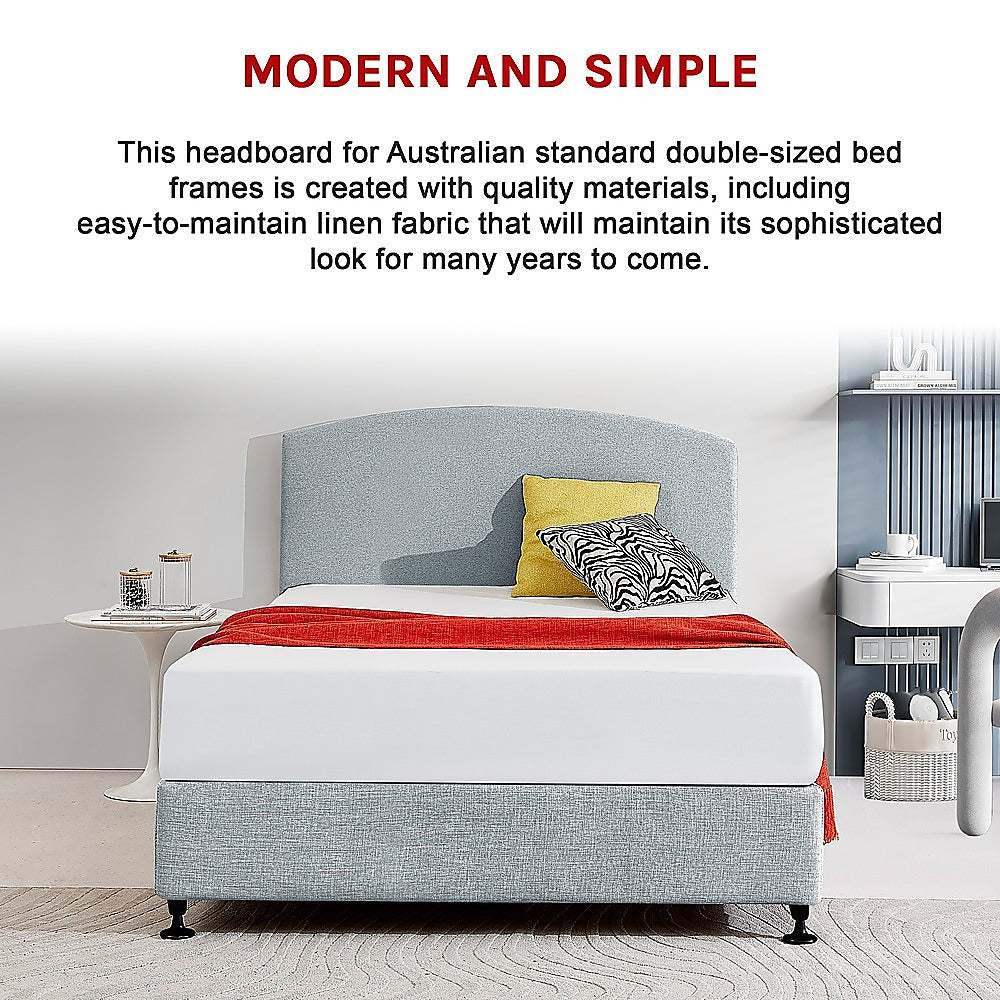 Linen Fabric Double Bed Curved Headboard Bedhead - Stone Grey - Cosy Abode