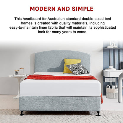 Linen Fabric Double Bed Curved Headboard Bedhead - Stone Grey - Cosy Abode