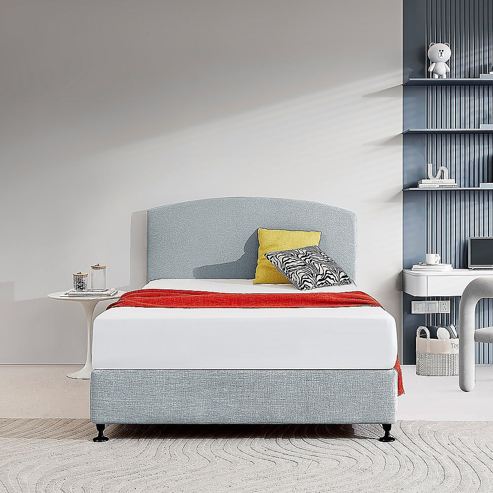 Linen Fabric Double Bed Curved Headboard Bedhead - Stone Grey - Cosy Abode
