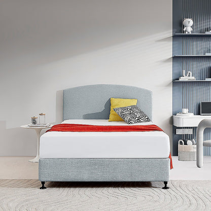Linen Fabric Double Bed Curved Headboard Bedhead - Stone Grey - Cosy Abode