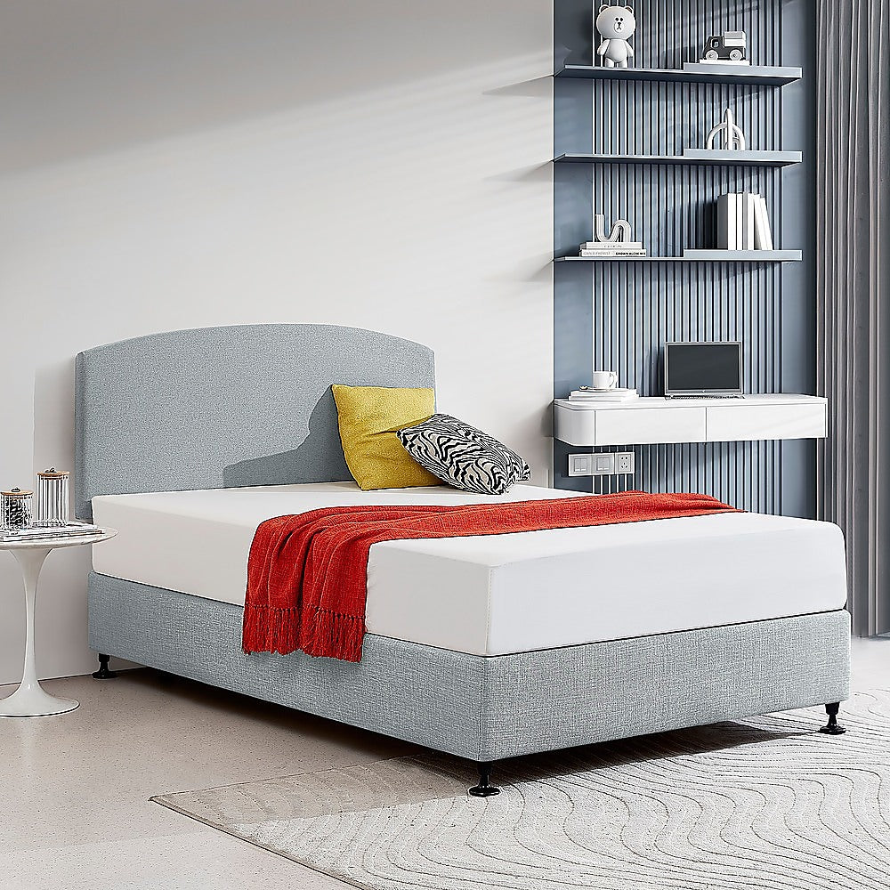Linen Fabric Double Bed Curved Headboard Bedhead - Stone Grey - Cosy Abode