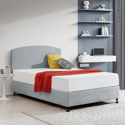 Linen Fabric Double Bed Curved Headboard Bedhead - Stone Grey - Cosy Abode