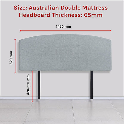 Linen Fabric Double Bed Curved Headboard Bedhead - Stone Grey - Cosy Abode
