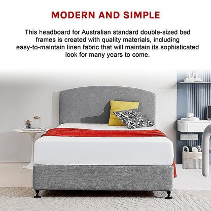 Linen Fabric Double Bed Curved Headboard Bedhead - Night Ash - Cosy Abode