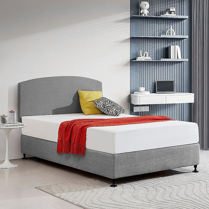 Linen Fabric Double Bed Curved Headboard Bedhead - Night Ash - Cosy Abode