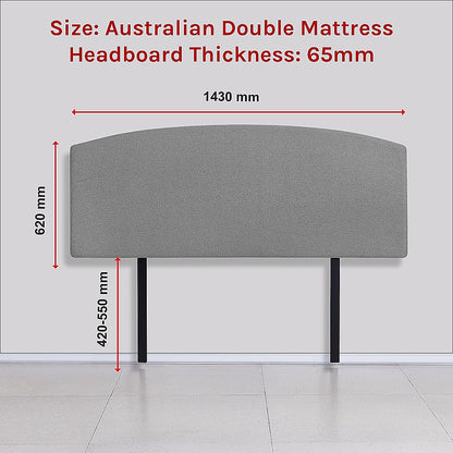 Linen Fabric Double Bed Curved Headboard Bedhead - Night Ash - Cosy Abode