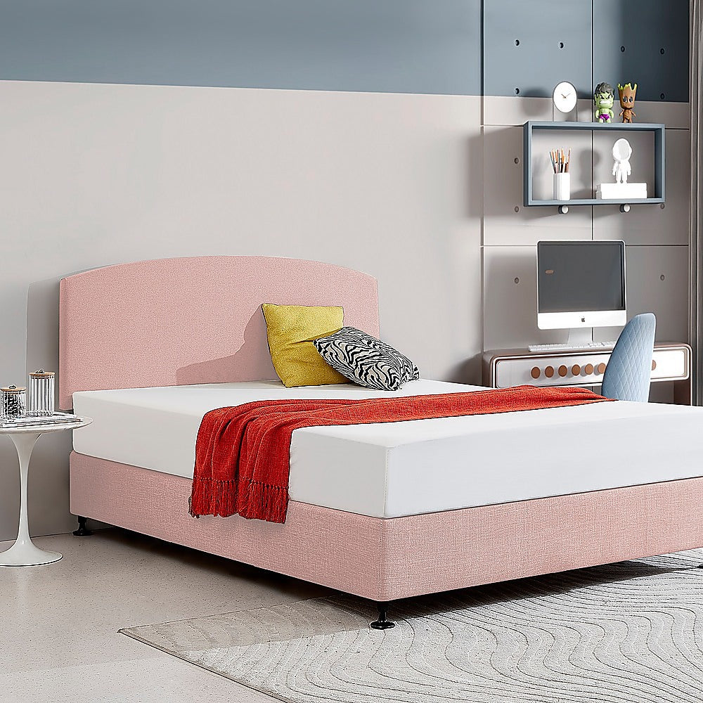 Linen Fabric Queen Bed Curved Headboard Bedhead - Pale Pink - Cosy Abode