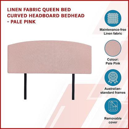 Linen Fabric Queen Bed Curved Headboard Bedhead - Pale Pink - Cosy Abode