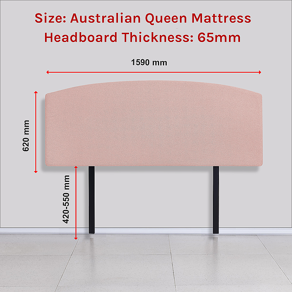 Linen Fabric Queen Bed Curved Headboard Bedhead - Pale Pink - Cosy Abode