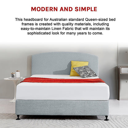 Linen Fabric Queen Bed Curved Headboard Bedhead - Stone Grey - Cosy Abode