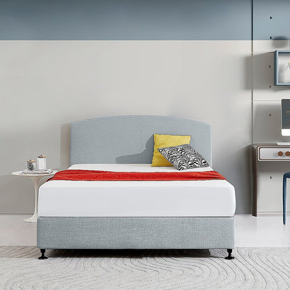 Linen Fabric Queen Bed Curved Headboard Bedhead - Stone Grey - Cosy Abode