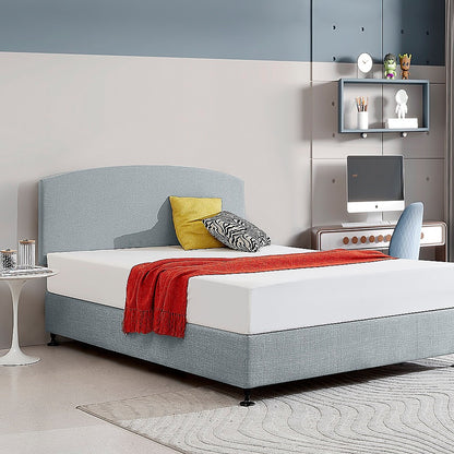 Linen Fabric Queen Bed Curved Headboard Bedhead - Stone Grey - Cosy Abode