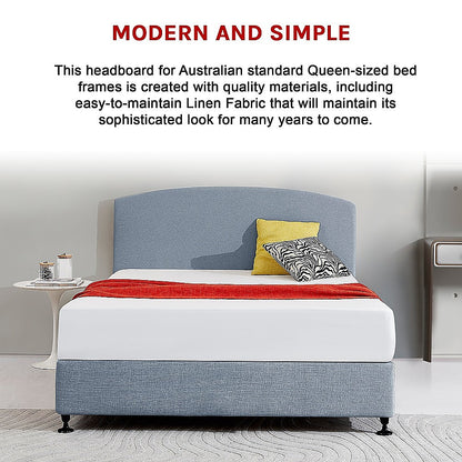 Linen Fabric Queen Bed Curved Headboard Bedhead - Berlin Blue - Cosy Abode