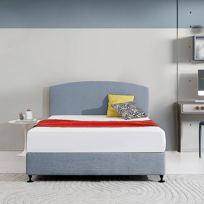 Linen Fabric Queen Bed Curved Headboard Bedhead - Berlin Blue - Cosy Abode