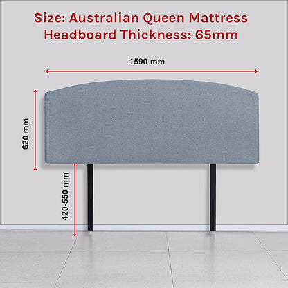 Linen Fabric Queen Bed Curved Headboard Bedhead - Berlin Blue - Cosy Abode